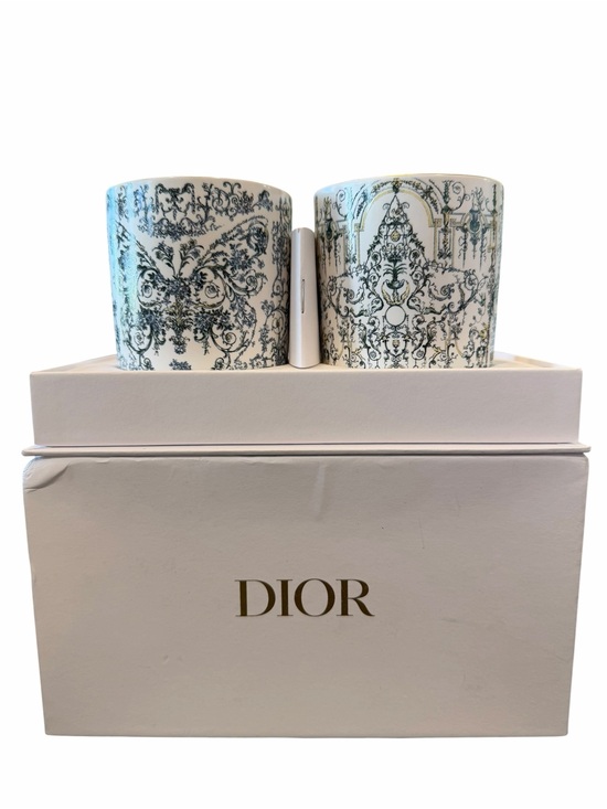 Dior Other - Dior White and Blue Decorative Candle Set with Ornate Pattern